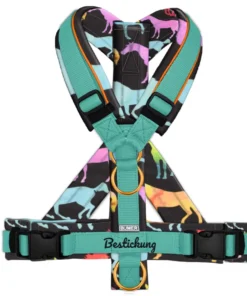 HUNDEGESCHIRR BUNTE PFERDE, GEPOLSTERT, (OXFORD), KOMPLETT KONFIGURIERBAR