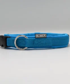 BUMER STACK-IT Steckhalsband, Hundehalsband für Hunde, gepolstert, Halsumfang 37-44 cm, Gurtband Petrol, Softshell Himmelblau, Ring silberfarbig (Edelstahl)
