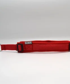 BUMER Zug-Stopp Halsband, Hundehalsband für Hunde, gepolstert, Halsumfang 40-46 cm, Gurtband Rot, MESH rot, Ringe silberfarbig (Edelstahl)