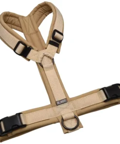 BUMER1000 Hundegeschirr, gepolstert ohne geteilten Bruststeg, Zwischengröße M/L, Gurtband Haut, Softshell Brauntöne (BR-6155), Ringe schwarz (Edelstahl), Schnallen DURAFLEX®