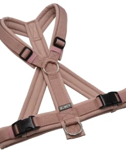 BUMER Hundegeschirr, gepolstert mit geteiltem Bruststeg, Größe S/M, Gurtband Schmutziges Rosa, Softshell Puderrosa, Ringe silberfarbig (Edelstahl), Schnallen DURAFLEX®