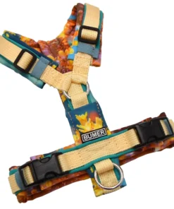 BUMER Hundegeschirr, gepolstert ohne geteilten Bruststeg, Größe XXS, Gurtband PREMIUM Buttercreme, Softshell Coral Flicker, Ringe silberfarbig (Edelstahl), Schnallen schwarz (DURAFLEX®), Applikation