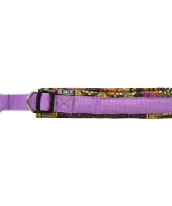 BUMER Zug-Stopp Halsband, Hundehalsband für Hunde, gepolstert, Halsumfang 47-53cm, Gurtband Violett, Softshell Bunte Mandala, Ringe silberfarbig (Edelstahl)