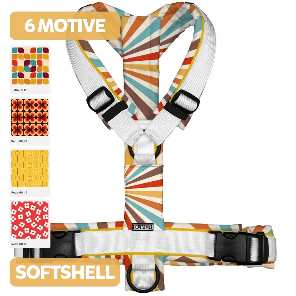 BUMER Hundegeschirr 60er JAHRE MUSTER, gepolstert, (Softshell), komplett konfigurierbar