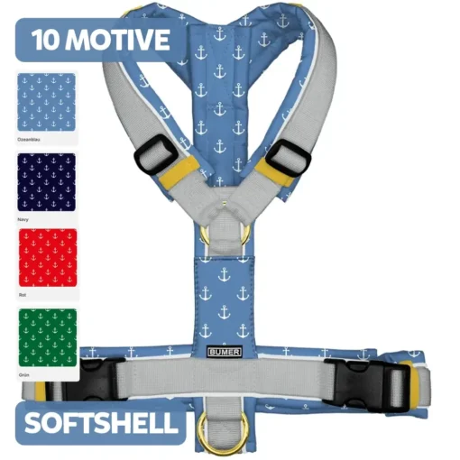 BUMER Hundegeschirr ANKER MOTIV, gepolstert, (Softshell), komplett konfigurierbar