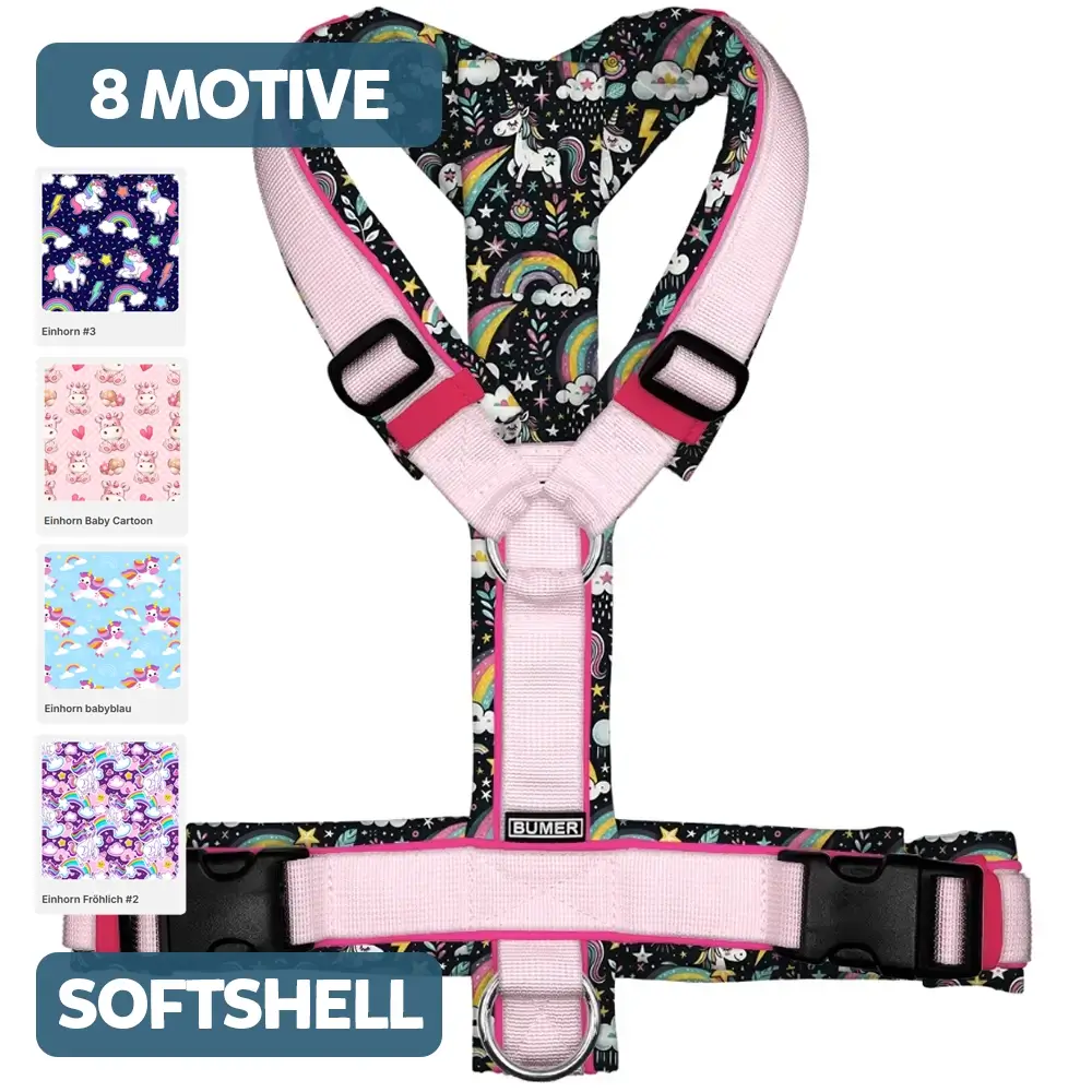 BUMER Hundegeschirr EINHÖRNER, gepolstert, (Softshell), komplett konfigurierbar