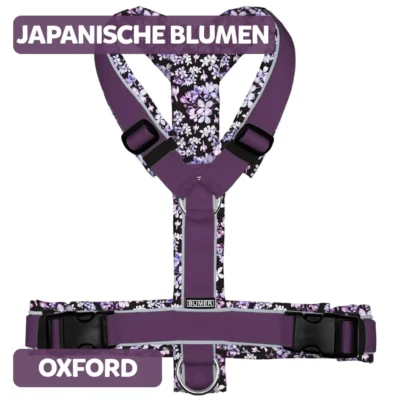 BUMER Hundegeschirr JAPANISCHE BLUMEN gepolstert, (Oxford), komplett konfigurierbar